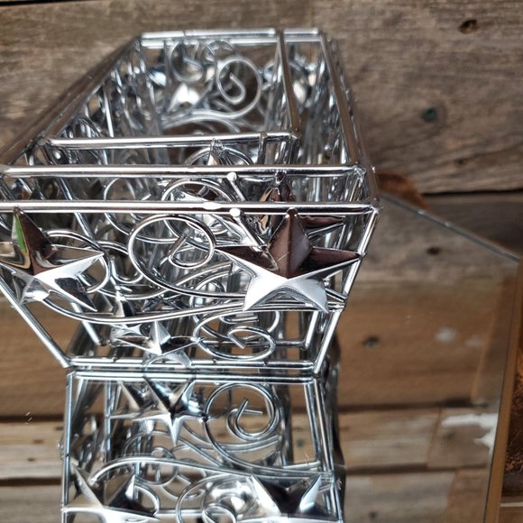 Trio of Shiny Silver Nesting Baskets - Texas Star - Scroll - Metal - Picture 2 of 8